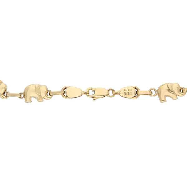 Pulsera eslabón combinado motivo elefante en oro amarillo 14 kilates.