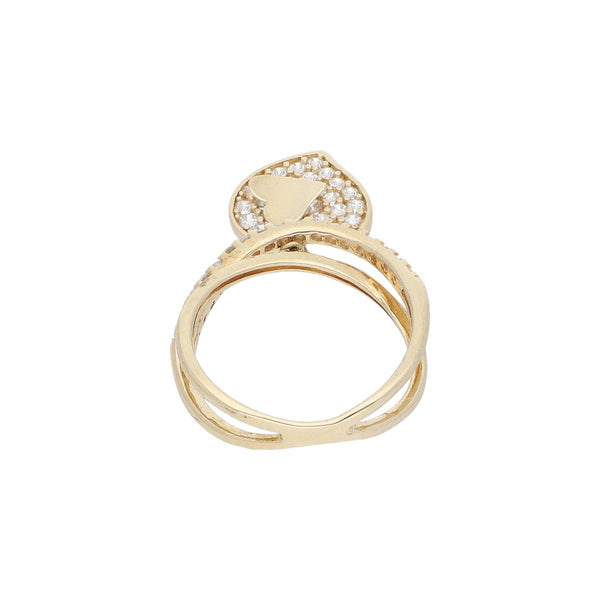 Anillo trenzado con circonias y colgantes motivo corazones en oro amarillo 14 kilates.