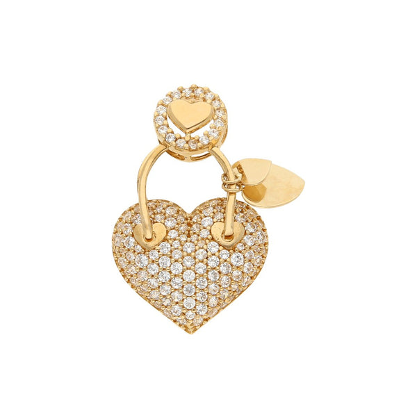 Dije diseño especial con circonias motivo corazones en oro amarillo 12 kilates.