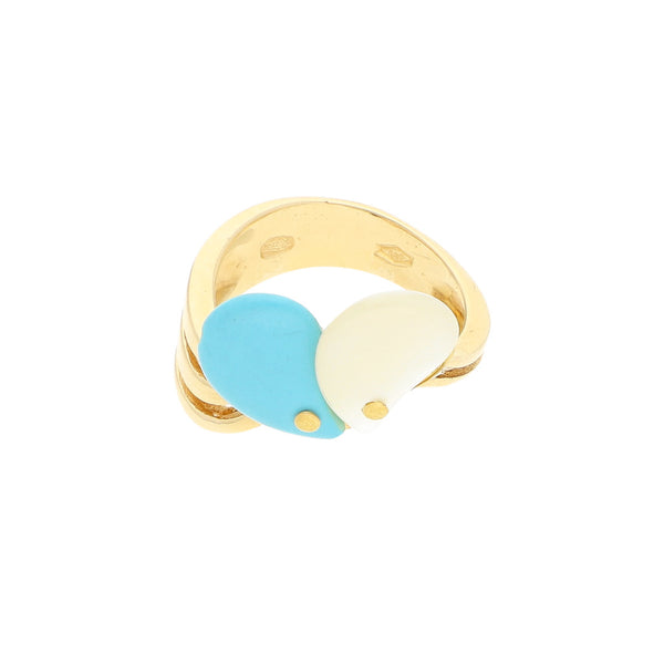 Anillo diseño especial con sintéticos en oro amarillo 14 kilates.