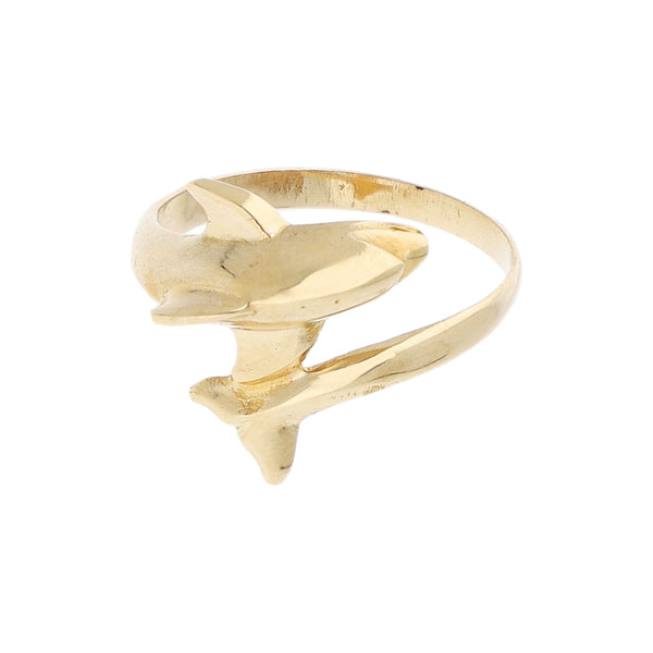 Anillo diseño especial motivo delfín en oro amarillo 14 kilates.