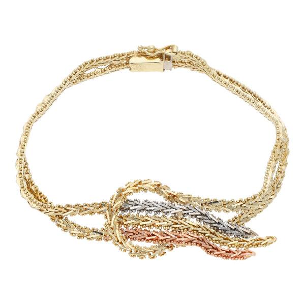 Pulsera de dos hilos eslabón boleado en oro tres tonos 14 kilates.