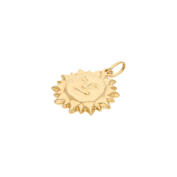 Dije diseño especial motivo sol en oro amarillo 14 kilates.
