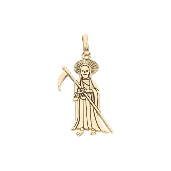 Dije diseño especial motivo muerte en oro amarillo 14 kilates.