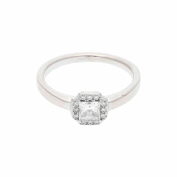Anillo de compromiso con sintéticos en oro blanco 14 kilates.