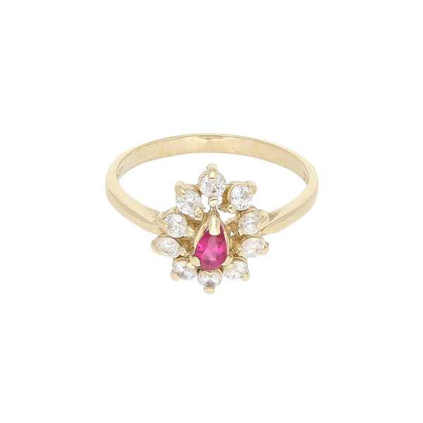 Anillo diseño especial con sintéticos en oro amarillo 14 kilates.