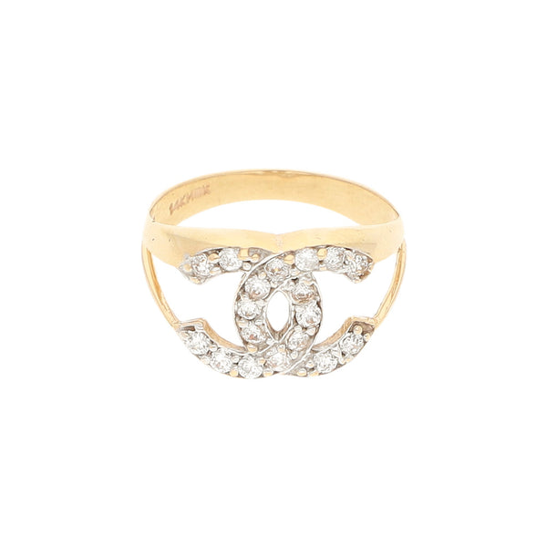 Anillo diseño especial con sintéticos en oro amarillo 14 kilates.
