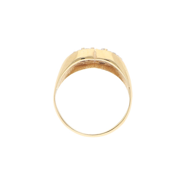 Anillo diseño especial con sintéticos en oro amarillo 14 kilates.