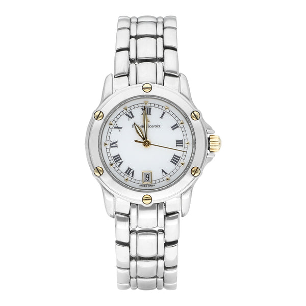 Reloj Maurice Lacroix para dama en acero vistas oro amarillo 18 kilates.