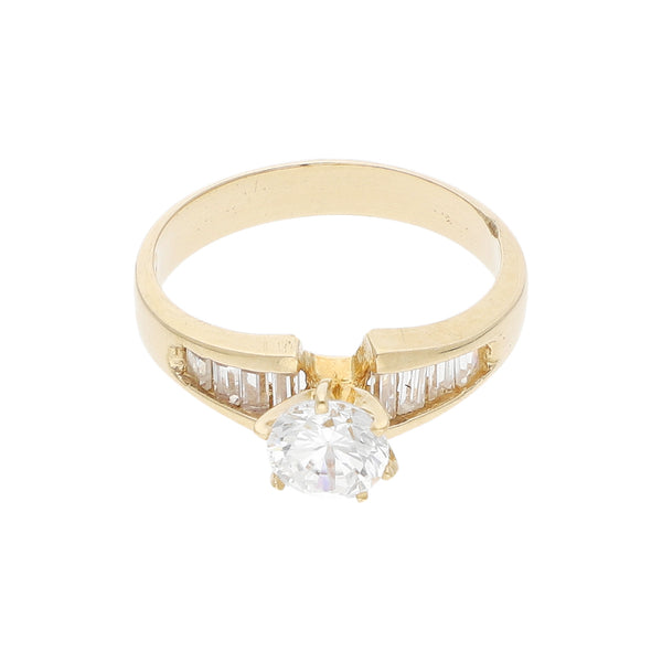 Anillo de compromiso con sintéticos en oro amarillo 14 kilates.