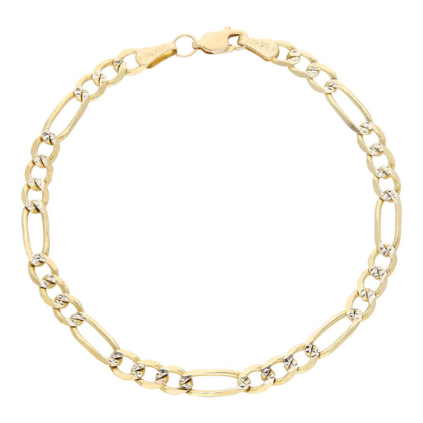 Pulsera de tres eslabones por uno platinados en oro amarillo 14 kilates.