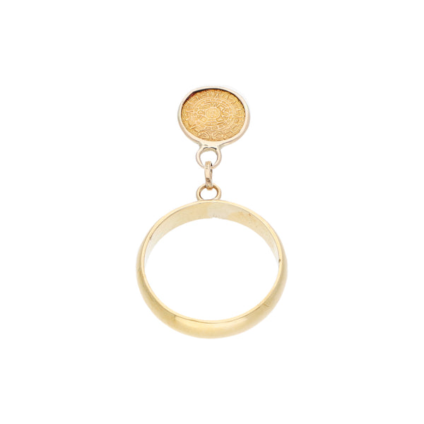 Argolla lisa con colgante motivo moneda en oro amarillo 22 kilates en oro amarillo 14 kilates.