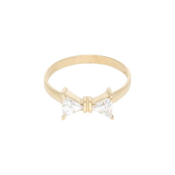 Anillo diseño especial con sintéticos motivo moño en oro amarillo 14 kilates.