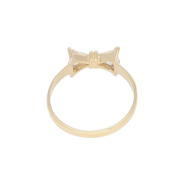 Anillo diseño especial con sintéticos motivo moño en oro amarillo 14 kilates.