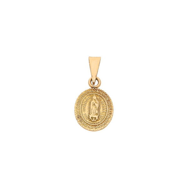 Medalla labrada motivo Virgen de Guadalupe en oro amarillo 14 kilates.