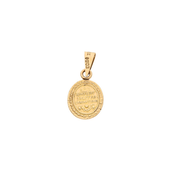 Medalla labrada motivo Virgen de Guadalupe en oro amarillo 14 kilates.
