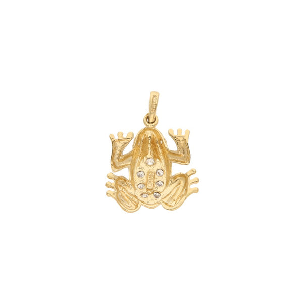 Dije diseño especial con sinteticos motivo rana en oro amarillo 14 kilates.