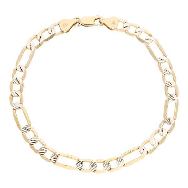 Pulsera de tres eslabones por uno platinados en oro amarillo 14 kilates.