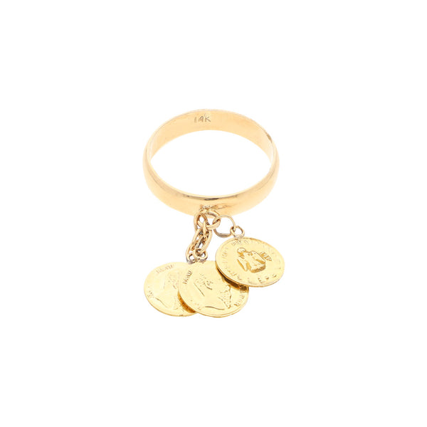 Argolla lisa con colgantes motivo moneda en oro dos tonos 12 kilates.