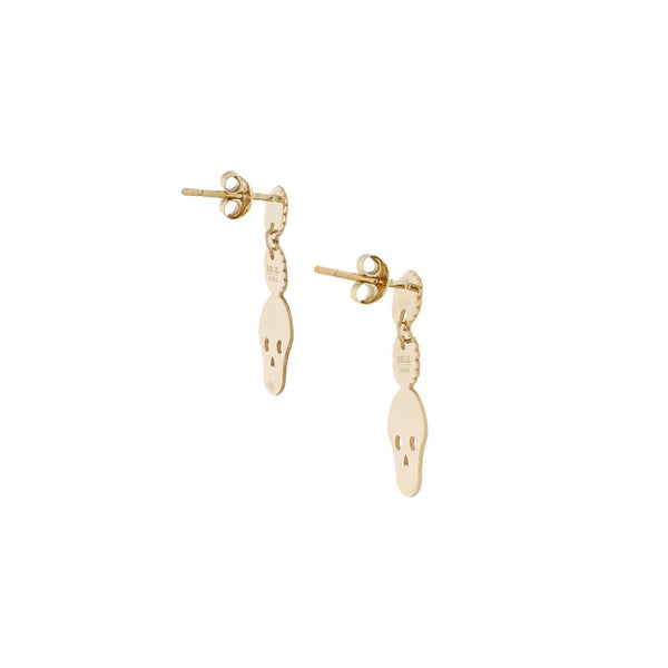 Broqueles diseño especial con colgantes motivo calavera en oro amarillo 14 kilates.