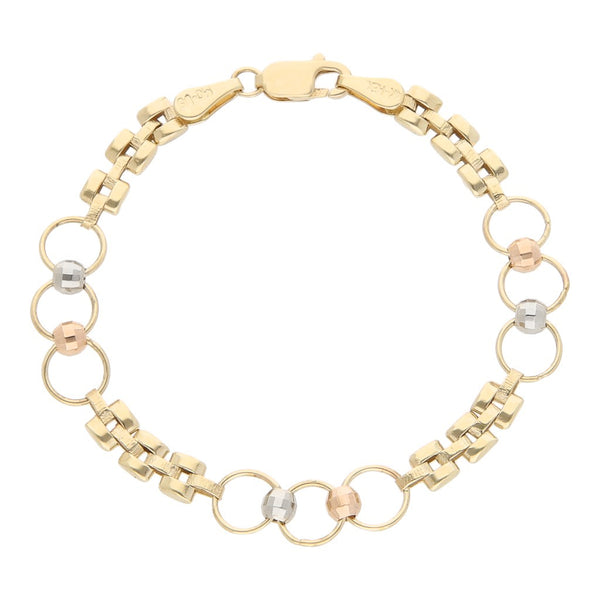 Pulsera infantil eslabón combinado en oro tres tonos 14 kilates.