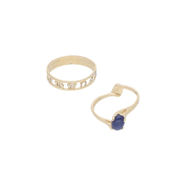 Anillo y argolla diseño especial con sintético en oro amarillo 14 kilates.