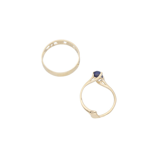 Anillo y argolla diseño especial con sintético en oro amarillo 14 kilates.