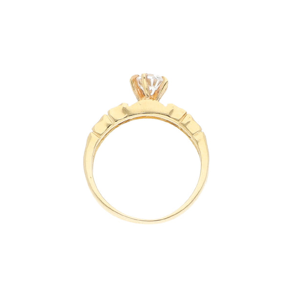 Anillo de compromiso con sinteticos en oro amarillo 12 kilates.