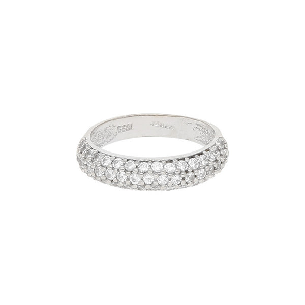 Anillo diseño especial con sintéticos en oro blanco 14 kilates.