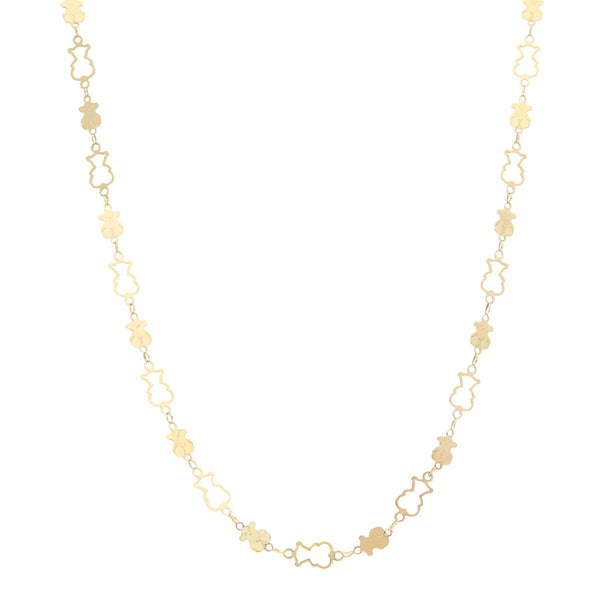 Collar eslabón combinado motivo oso en oro amarillo 14 kilates.