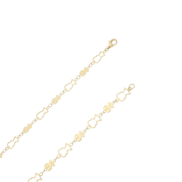 Collar eslabón combinado motivo oso en oro amarillo 14 kilates.