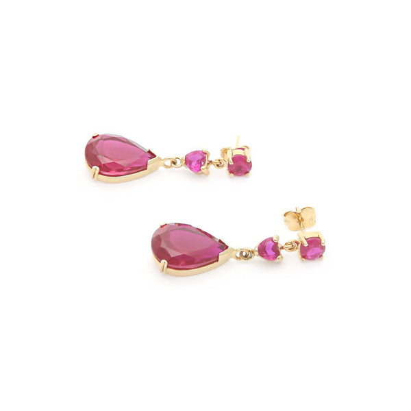 Aretes diseño especial con rubíes en oro amarillo 14 kilates.