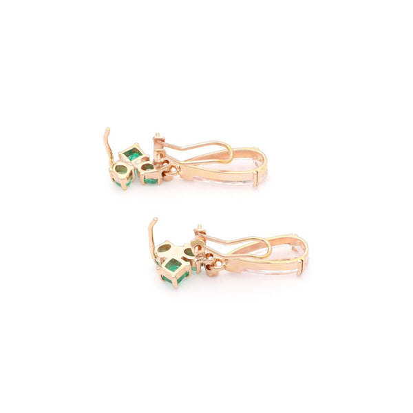 Juego de dije y aretes diseño especial con diamantes, esmeraldas y morganitas en oro rosa 14 kilates.