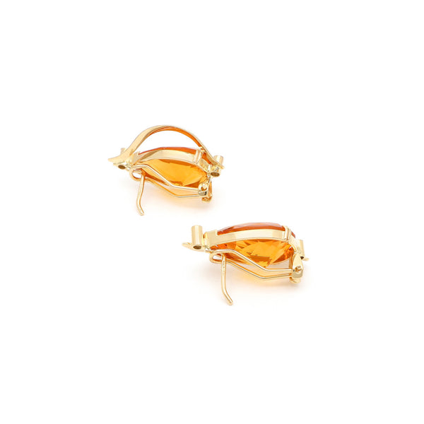 Aretes diseño especial con citrinos y sintéticos en oro amarillo 14 kilates.