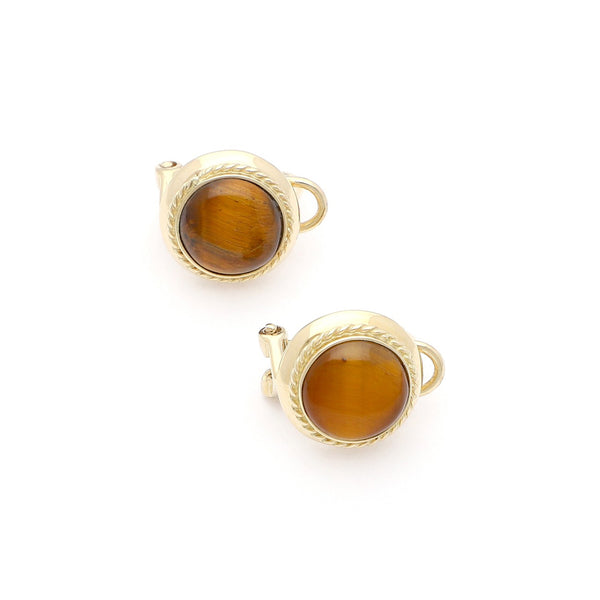 Aretes torzal con ojo de tigre en oro amarillo 14 kilates.