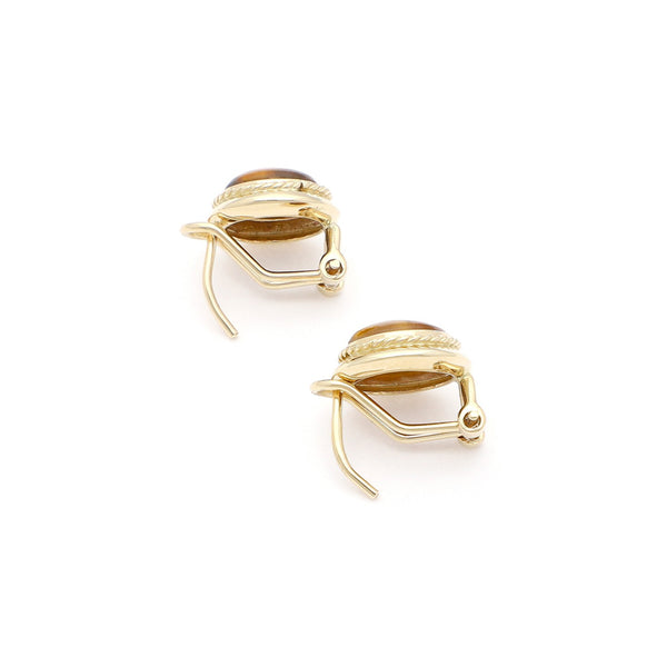 Aretes torzal con ojo de tigre en oro amarillo 14 kilates.