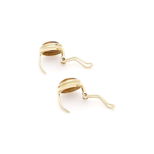 Aretes torzal con ojo de tigre en oro amarillo 14 kilates.