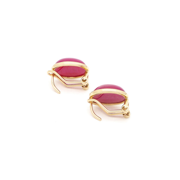 Aretes diseño especial con rubíes en oro amarillo 14 kilates.