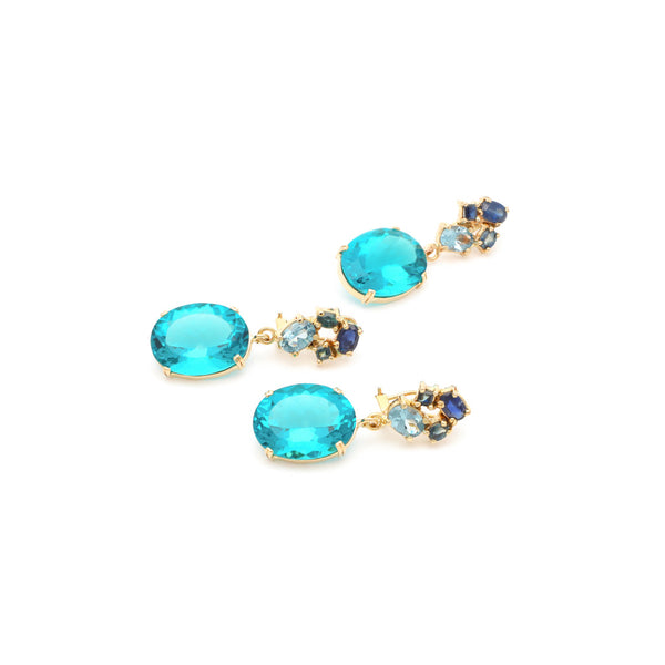 Juego de dije y aretes diseño especial con obsidiana en oro amarillo 14 kilates.