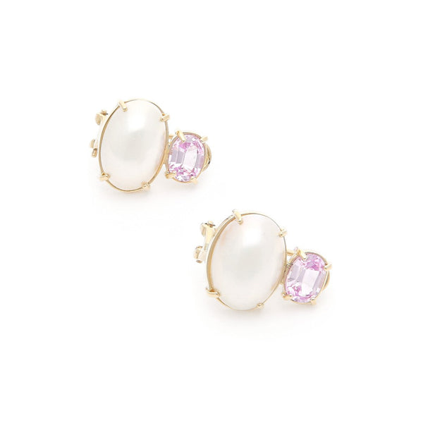 Aretes diseño especial con perla y rosa de Francia en oro amarillo 14 kilates.