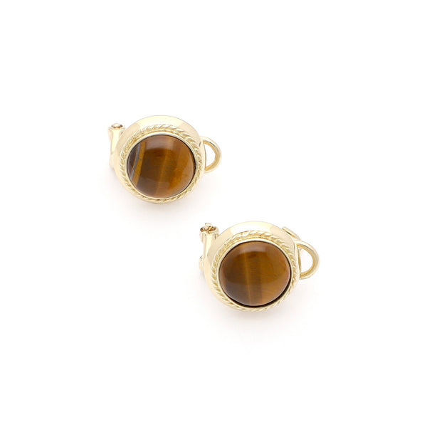 Aretes torzal con ojo de tigre en oro amarillo 14 kilates.