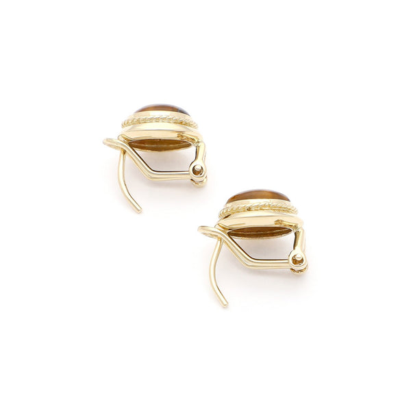 Aretes torzal con ojo de tigre en oro amarillo 14 kilates.