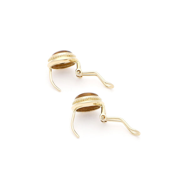 Aretes torzal con ojo de tigre en oro amarillo 14 kilates.