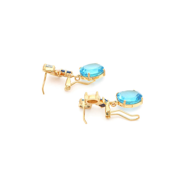 Aretes diseño especial con ópalo y topacios en oro amarillo 14 kilates