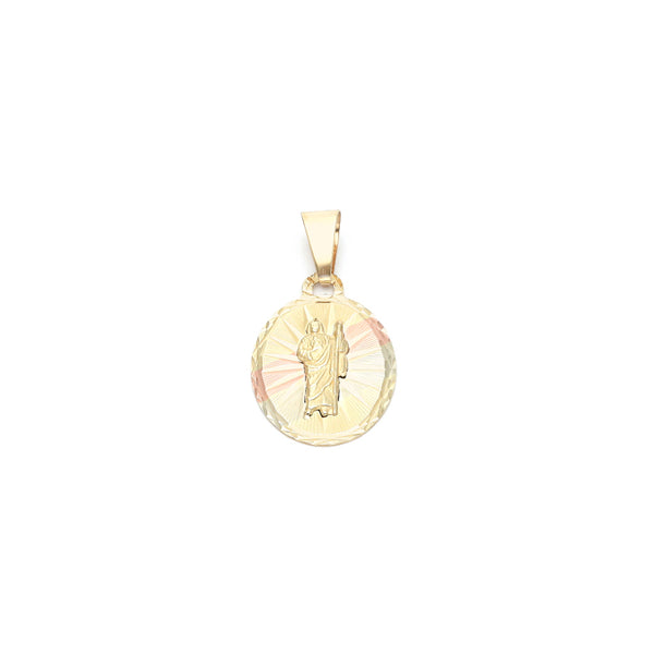 Medalla labrada motivo San Judas Tadeo en oro amarillo 14 kilates.