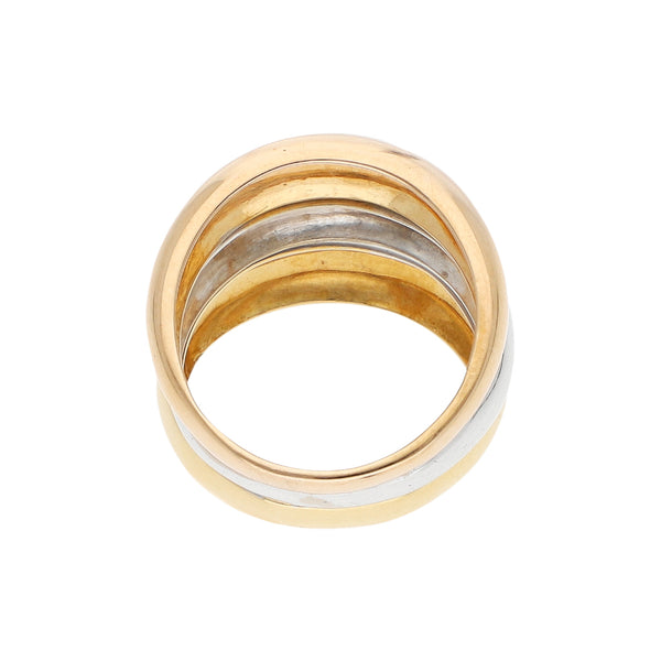 Anillo diseño especial en oro tres tonos 18 kilates.