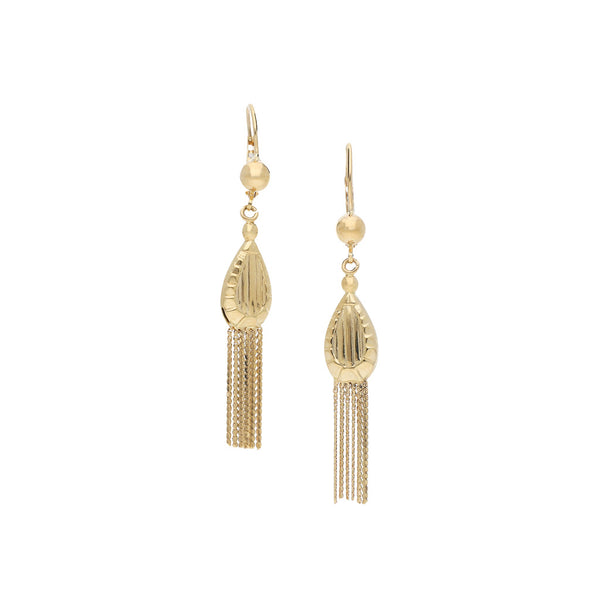 Aretes diseño especial con colgantes en oro amarillo 14 kilates.