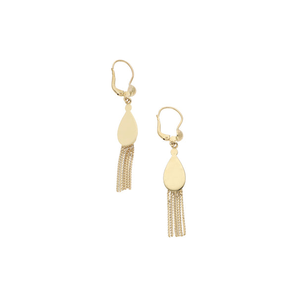 Aretes diseño especial con colgantes en oro amarillo 14 kilates.