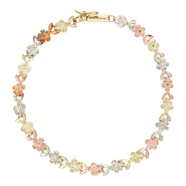 Pulsera eslabón articulado en oro tres tonos 14 kilates.