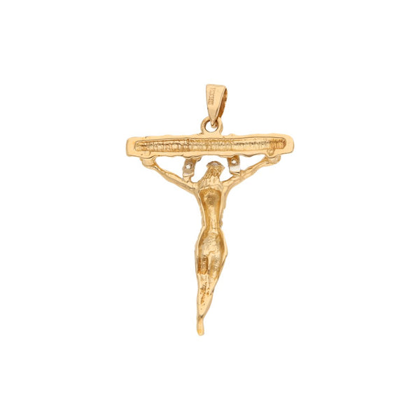 Crucifijo labrado con sintéticos en oro amarillo 14 kilates.